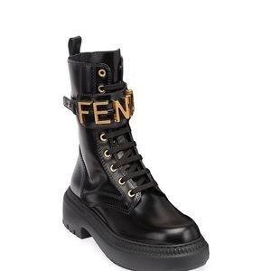 Fendi
Logo Leather Lug-Sole Combat Boots size 40 comes with box and dust bag